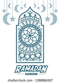 Ramadan Kareem greeting ornament pattern background, ornament arabic with moon and star illustration