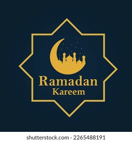 Ramadan Kareem greeting poster with silhouette of moon and mosque