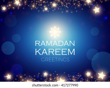 Ramadan Kareem Greeting Shining Lights Background. Vector illustration.