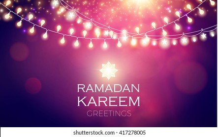 Ramadan Kareem Greeting Shining Lights Background. Vector Illustration.