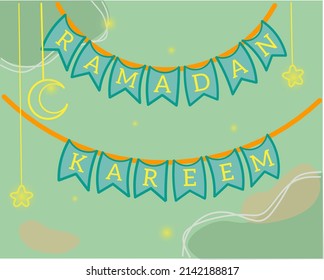 Ramadan Kareem greeting, simple design decoration vector for holy month of muslim, abstract colorful background with star and crescent moon lantern illustration. 