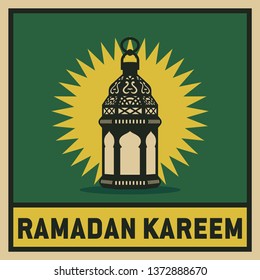 Ramadan Kareem Greeting Template. Arabic Text Translation: The Noble Month of Ramadan. Vintage Poster. Illustration Vector Eps 10.