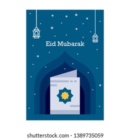 Ramadan Kareem greeting template. Arabic calligraphy and traditonal lantern for islamic greeting background.
