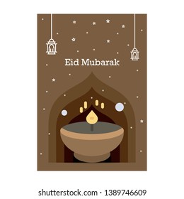 Ramadan Kareem greeting template. Arabic calligraphy and traditonal lantern for islamic greeting background.