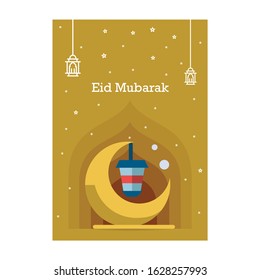 Ramadan Kareem greeting template. Arabic calligraphy and traditonal lantern for islamic greeting background.