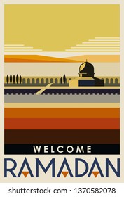 Ramadan Kareem Greeting Template. Image Card. Vintage Poster. Illustration Vector.