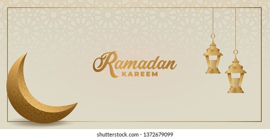 Ramadan kareem greeting template islamic crescent and arabic lantern vector illustration