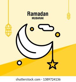 Ramadan kareem greeting template islamic crescent and arabic lantern vector illustration 