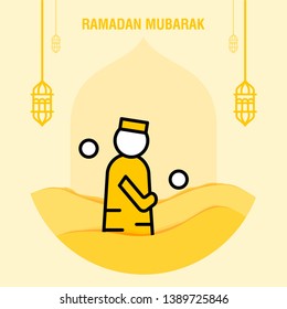 Ramadan kareem greeting template islamic crescent and arabic lantern vector illustration 