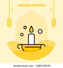 Ramadan kareem greeting template islamic crescent and arabic lantern vector illustration 
