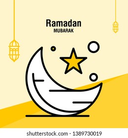 Ramadan kareem greeting template islamic crescent and arabic lantern vector illustration 