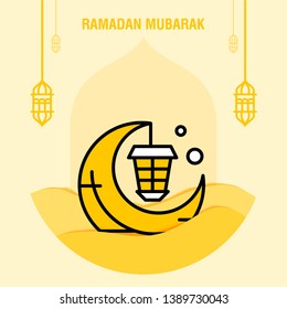 Ramadan kareem greeting template islamic crescent and arabic lantern vector illustration 