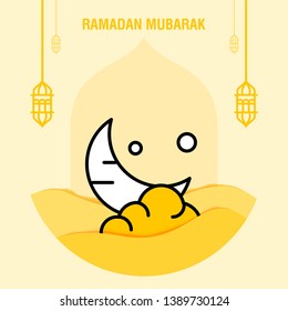 Ramadan kareem greeting template islamic crescent and arabic lantern vector illustration 