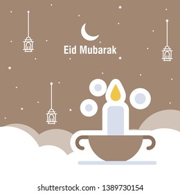 Ramadan kareem greeting template islamic calligraphy and arabic lantern vector illustration translated "Generous Ramadan". 