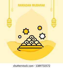Ramadan kareem greeting template islamic crescent and arabic lantern vector illustration 