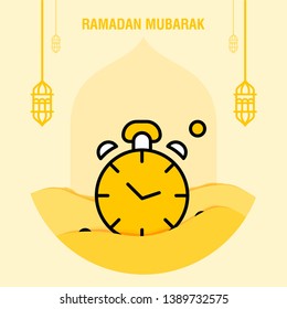Ramadan kareem greeting template islamic crescent and arabic lantern vector illustration 