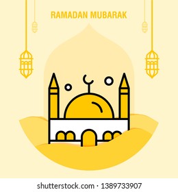 Ramadan kareem greeting template islamic crescent and arabic lantern vector illustration 