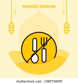 Ramadan kareem greeting template islamic crescent and arabic lantern vector illustration 