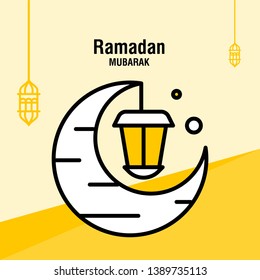 Ramadan kareem greeting template islamic crescent and arabic lantern vector illustration 