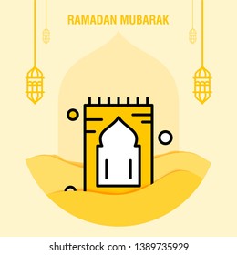 Ramadan kareem greeting template islamic crescent and arabic lantern vector illustration 