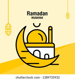 Ramadan kareem greeting template islamic crescent and arabic lantern vector illustration 