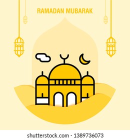 Ramadan kareem greeting template islamic crescent and arabic lantern vector illustration 