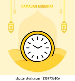 Ramadan kareem greeting template islamic crescent and arabic lantern vector illustration 