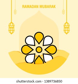 Ramadan kareem greeting template islamic crescent and arabic lantern vector illustration 