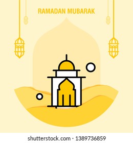 Ramadan kareem greeting template islamic crescent and arabic lantern vector illustration 