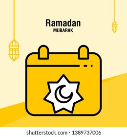 Ramadan kareem greeting template islamic crescent and arabic lantern vector illustration 