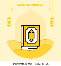 Ramadan kareem greeting template islamic crescent and arabic lantern vector illustration 
