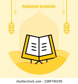 Ramadan kareem greeting template islamic crescent and arabic lantern vector illustration 