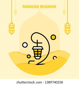 Ramadan kareem greeting template islamic crescent and arabic lantern vector illustration 