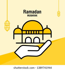 Ramadan kareem greeting template islamic crescent and arabic lantern vector illustration 