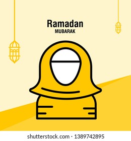Ramadan kareem greeting template islamic crescent and arabic lantern vector illustration 