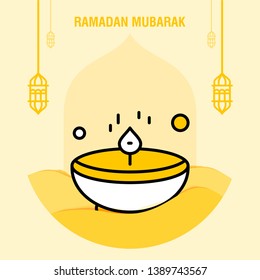 Ramadan kareem greeting template islamic crescent and arabic lantern vector illustration 