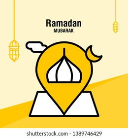 Ramadan kareem greeting template islamic crescent and arabic lantern vector illustration 