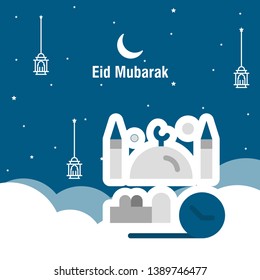 Ramadan kareem greeting template islamic calligraphy and arabic lantern vector illustration translated "Generous Ramadan". 