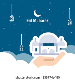 Ramadan kareem greeting template islamic calligraphy and arabic lantern vector illustration translated "Generous Ramadan". 