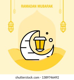 Ramadan kareem greeting template islamic crescent and arabic lantern vector illustration 