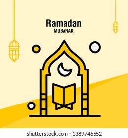 Ramadan kareem greeting template islamic crescent and arabic lantern vector illustration 