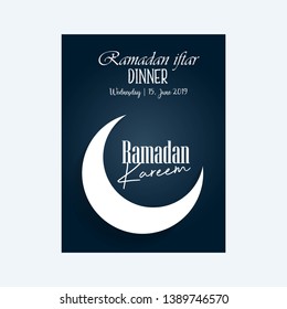 Ramadan kareem greeting template islamic crescent and arabic lantern vector illustration. Arabic shining lamps.