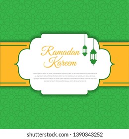 Ramadan kareem greeting template islamic crescent and arabic lantern vector illustration - Green Background Vector