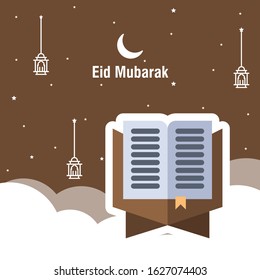 Ramadan kareem greeting template islamic calligraphy and arabic lantern vector illustration translated Generous Ramadan. 