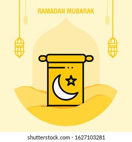 Ramadan kareem greeting template islamic crescent and arabic lantern vector illustration 