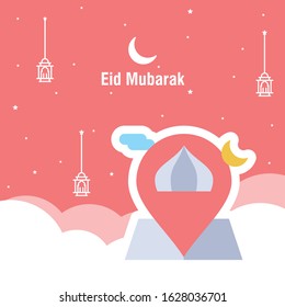 Ramadan kareem greeting template islamic calligraphy and arabic lantern vector illustration translated Generous Ramadan. 