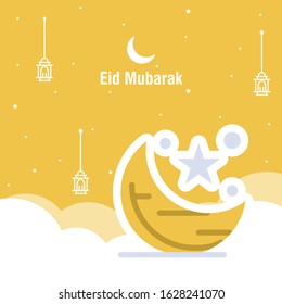 Ramadan kareem greeting template islamic calligraphy and arabic lantern vector illustration translated Generous Ramadan. 