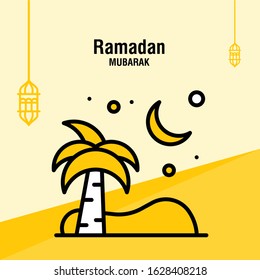 Ramadan kareem greeting template islamic crescent and arabic lantern vector illustration 