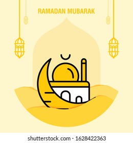 Ramadan kareem greeting template islamic crescent and arabic lantern vector illustration 
