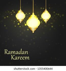 Ramadan kareem greeting template. lantern vector illustration. 